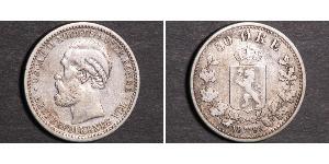 50 Эре United Kingdoms of Sweden and Norway (1814-1905) Серебро Оскар II (1829-1907)