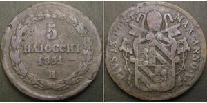 5 Baiocco États pontificaux (752-1870) Cuivre 