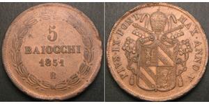 5 Baiocco Kirchenstaat (752-1870) Kupfer 