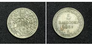 5 Baiocco Estados Pontificios (752-1870) Plata Pío IX (1792- 1878)