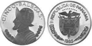 5 Balboa Panamá Argento Vasco Núñez de Balboa (1475 – 1519)