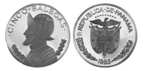 5 Balboa Panamá Argento Vasco Núñez de Balboa (1475 – 1519)