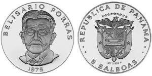 5 Balboa Panamá Níquel/Cobre Belisario Porras (1856 - 1942)