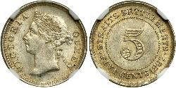 5 Cent Établissements des détroits (1826 - 1946) Argent Victoria (1819 - 1901)