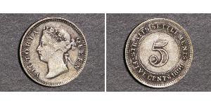 5 Cent Établissements des détroits (1826 - 1946) Argent Victoria (1819 - 1901)