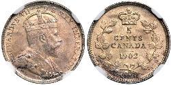 5 Cent Canada Argento Edoardo VII (1841-1910)