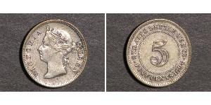 5 Cent Insediamenti dello Stretto (1826 - 1946) Argento Vittoria (1819 - 1901)