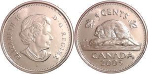 5 Cent Canadá Cobre Isabel II (1926-2022)