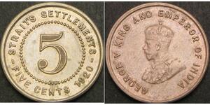 5 Cent Établissements des détroits (1826 - 1946) Cuivre/Nickel George V (1865-1936)