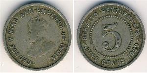5 Cent Établissements des détroits (1826 - 1946) Cuivre/Nickel George V (1865-1936)