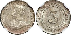 5 Cent Établissements des détroits (1826 - 1946) Cuivre/Nickel George V (1865-1936)