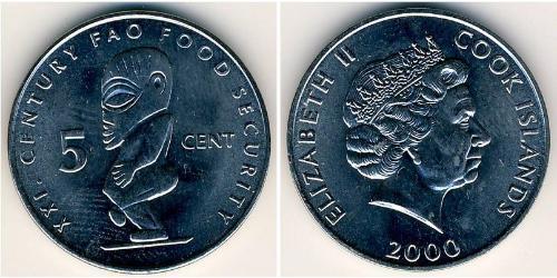 5 Cent Cook Islands (1965 - ) Níquel/Cobre Isabel II (1926-2022)
