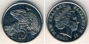 5 Cent Nuova Zelanda Rame/Nichel Elisabetta II (1926-2022)