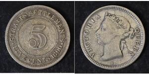 5 Cent Straits Settlements (1826 - 1946) Silber Victoria (1819 - 1901)