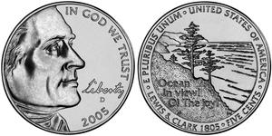 5 Cent 美利堅合眾國 (1776 - ) 銅/镍 Thomas Jefferson (1743-1826)