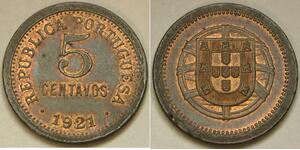 5 Centavo Prima repubblica portoghese (1910 - 1926) Bronzo 