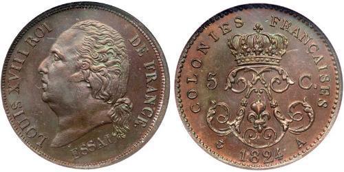 5 Centime Reino de Francia (1815-1830) Bronce Luis XVIII de Francia (1755-1824)