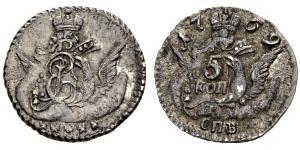 5 Copeca Impero russo (1720-1917) Argento Elisabetta I (1709-1762)