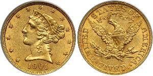 5 Dollar 美利堅合眾國 (1776 - ) 金 