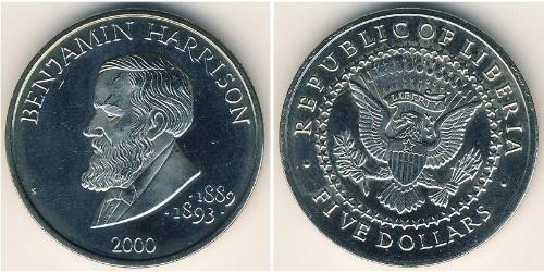 5 Dollar 利比里亚 (1847 - ) 銅/镍 Benjamin Harrison (1833 - 1901) 