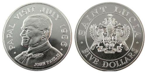 5 Dollaro Santa Lucia (1979 - )  John Paul II (1920 - 2005)