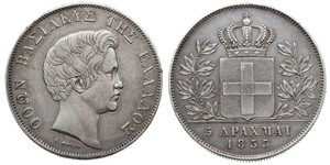 5 Drachma Reino de Grecia (1832-1924) Plata Otón I de Grecia (1815 - 1867)