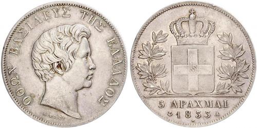 5 Drachma Königreich Griechenland (1832-1924) Silber Otto (Griechenland) (1815 - 1867)