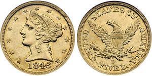 5 Dólar Estados Unidos de América (1776 - ) Oro 