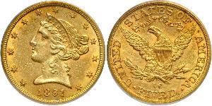 5 Dólar Estados Unidos de América (1776 - ) Oro 