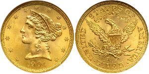 5 Dólar Estados Unidos de América (1776 - ) Oro 