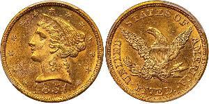 5 Dólar Estados Unidos de América (1776 - ) Oro 