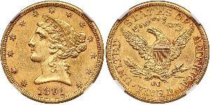 5 Dólar Estados Unidos de América (1776 - ) Oro 