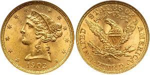 5 Dólar Estados Unidos de América (1776 - ) Oro 
