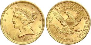 5 Dólar Estados Unidos de América (1776 - ) Oro 