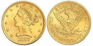 5 Dólar Estados Unidos de América (1776 - ) Oro 