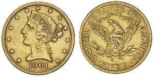 5 Dólar Estados Unidos de América (1776 - ) Oro 