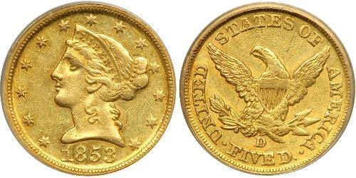 5 Dólar Estados Unidos de América (1776 - ) Oro 
