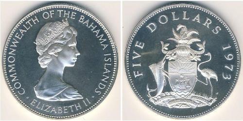 5 Dólar Bahamas Plata Isabel II (1926-2022)