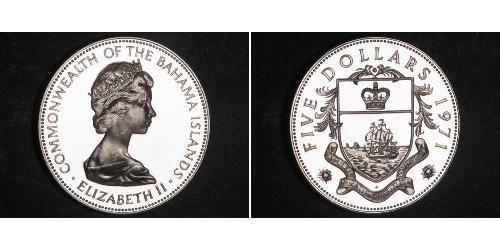 5 Dólar Bahamas (1973 - ) Plata Isabel II (1926-2022)