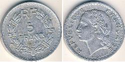 5 Franc Cuarta República francesa (1946-1958) Aluminio 