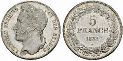 5 Franc Belgique Argent Léopold Ier de Belgique (1790-1865)
