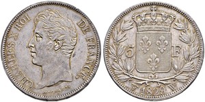 5 Franc Kingdom of France (1815-1830) Argent Charles X de France (1757-1836)