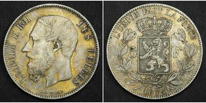 5 Franc Belgio Argento Leopold II (1835 - 1909)