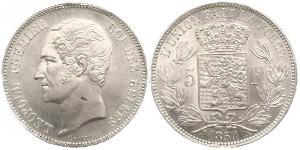 5 Franc Belgio Argento Leopoldo I del Belgio (1790-1865)