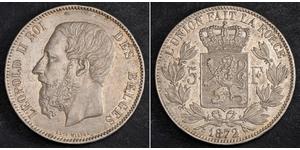 5 Franc Belgio Argento Leopold II (1835 - 1909)