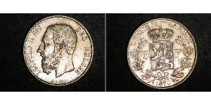 5 Franc Belgio Argento Leopold II (1835 - 1909)