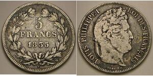 5 Franc Francia / Monarchia di Luglio (1830-1848) Argento Luigi Filippo di Francia (1773 -1850)