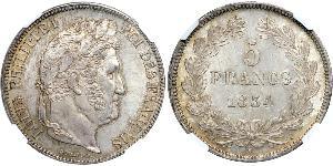 5 Franc Francia / Monarchia di Luglio (1830-1848) Argento Luigi Filippo di Francia (1773 -1850)