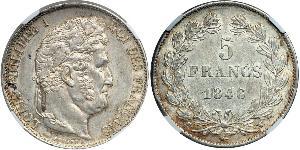 5 Franc Francia / Monarchia di Luglio (1830-1848) Argento Luigi Filippo di Francia (1773 -1850)