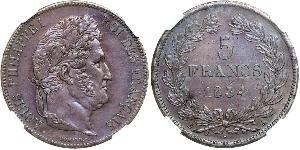 5 Franc Francia / Monarchia di Luglio (1830-1848) Argento Luigi Filippo di Francia (1773 -1850)